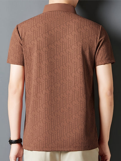 Men'S Casual Summer Short Sleeve T-Shirt with "Gil" Letter Print, Light Gray, Button-Up Collar, Medium Stretch Fabric, Regular Fit, Perfect for Weekend Outings, Relaxed Outing Shirt   Letter Print Tee   Medium Stretch Fabric