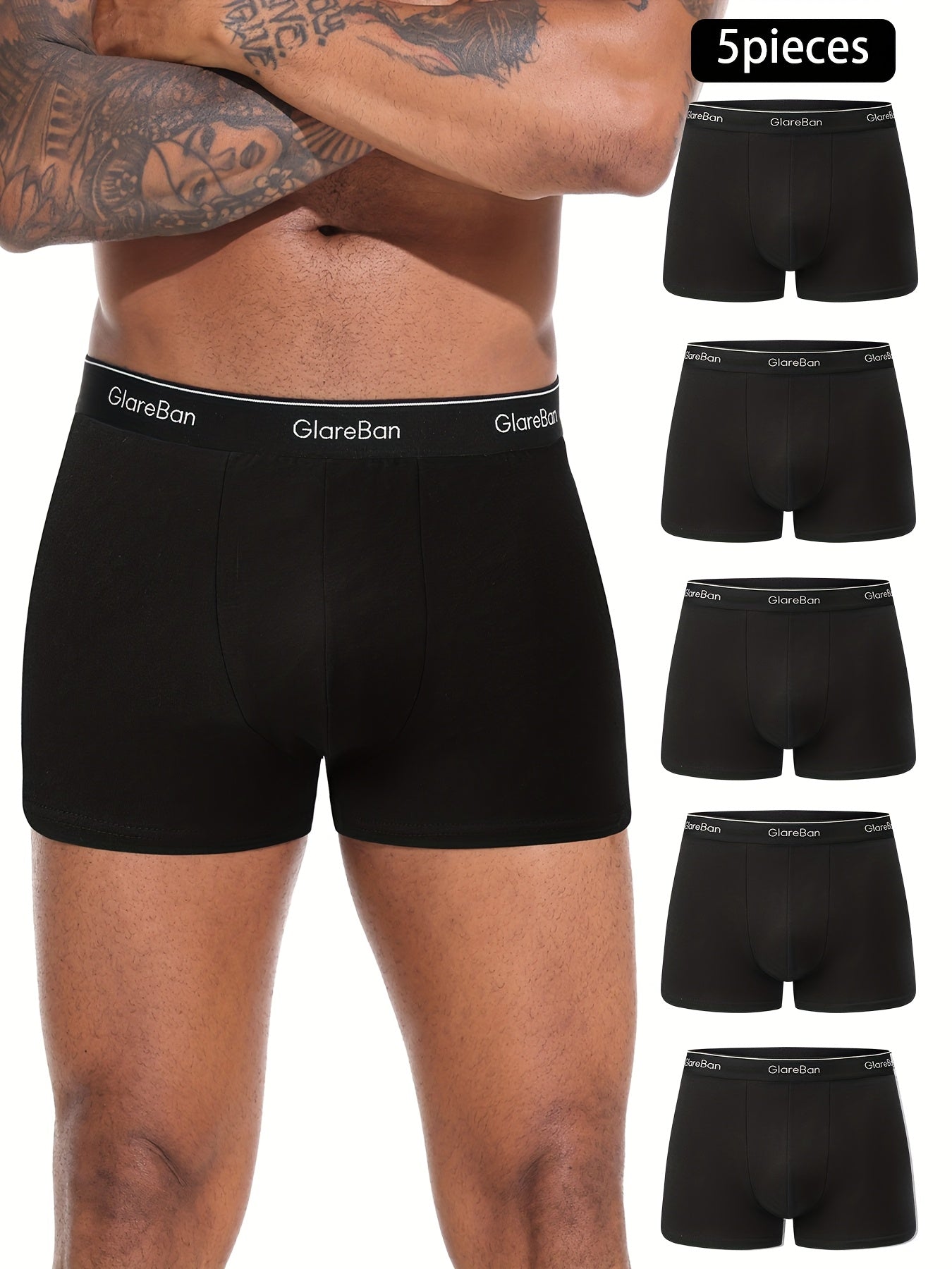 Men's Cotton Boxer Briefs - Soft, Comfortable, Stretch Fit, Solid Blac