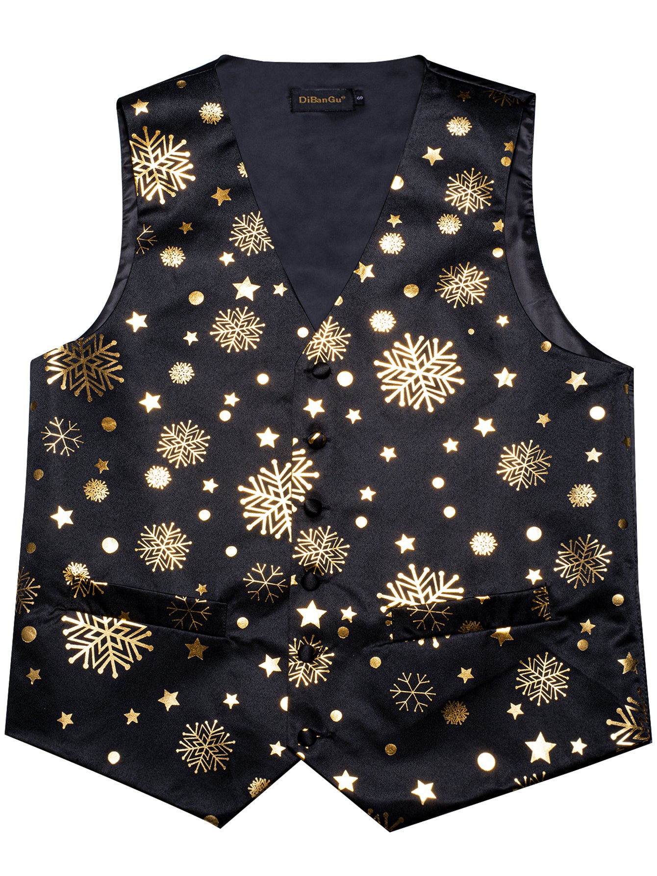 DOCAPEITON Men'S Christmas Vest - Formal & Casual Holiday Party Outfit with Button Front Closure, Non-Stretch Fabric - Green & Golden Snowflake, Tree, Firework Designs - Perfect for Xmas, New Year's, Weddings - Adult Men'S Fe