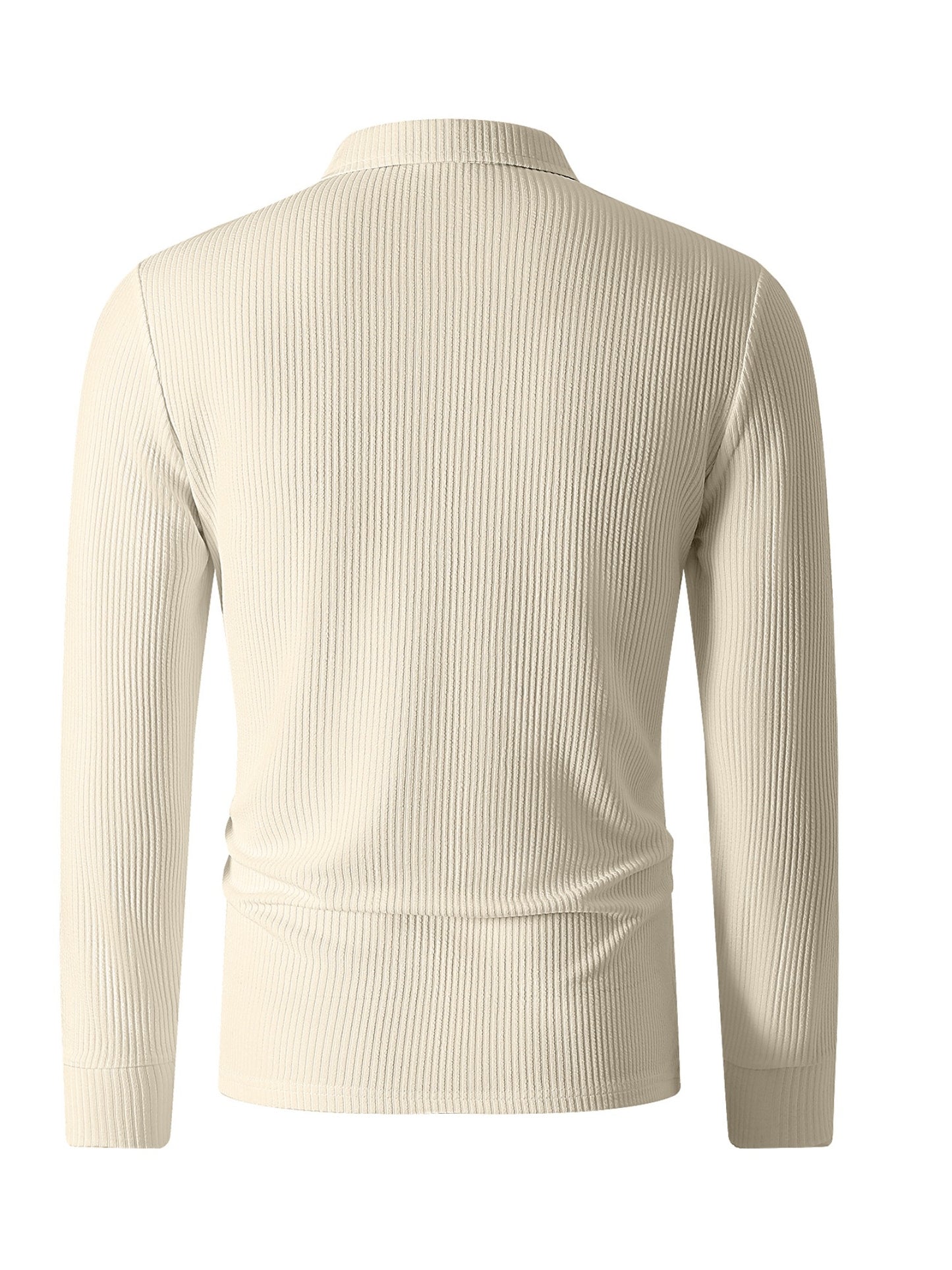 Men's Casual Long-Sleeve Ribbed Half-Zip Polo Shirt for Fall