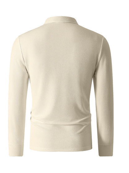 Men's Casual Long-Sleeve Ribbed Half-Zip Polo for Fall/Winter