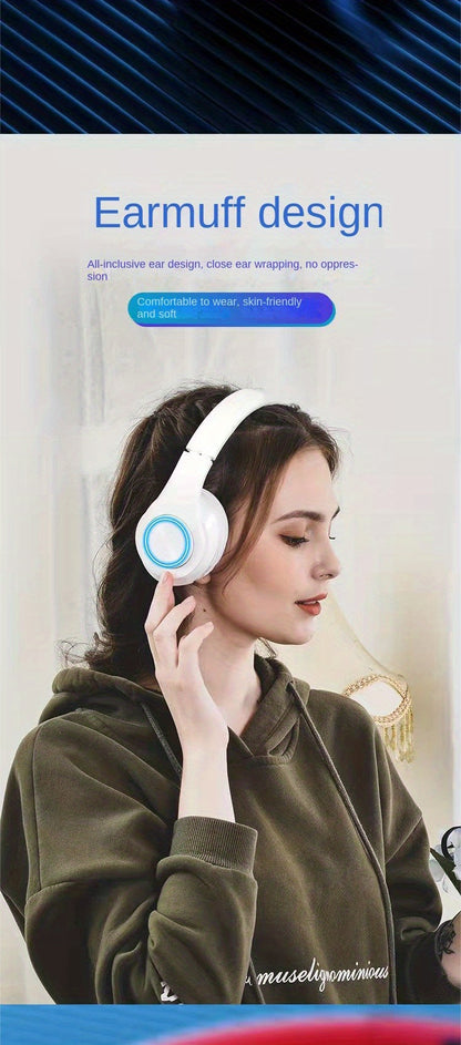 B39 Wireless Luminous Earphone Headwear, Foldable & Retractable, 3.5mm Jack, Condenser Mic, Push Button Volume Control, Non-Waterproof, for Cellphones, USB Type-C Charging, 150mAh Rechargeable Battery, 2.5W-14W, Anime Theme,