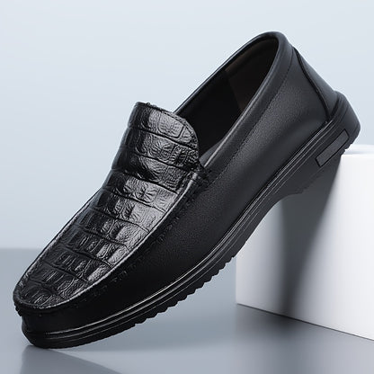 Men's Crocodile-Embossed Slip-On Loafers, Soft Rubber Sole