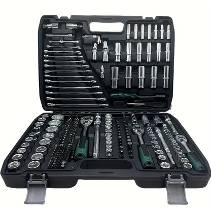 46/216pcs Dual-Use Automotive Repair Tool Set | Universally Applicable for Home and Outdoor, Steel Construction, 1/2*1/4*3/8" Drive Depths, Standard Sockets, Professional Racing-Grade Quick-Change