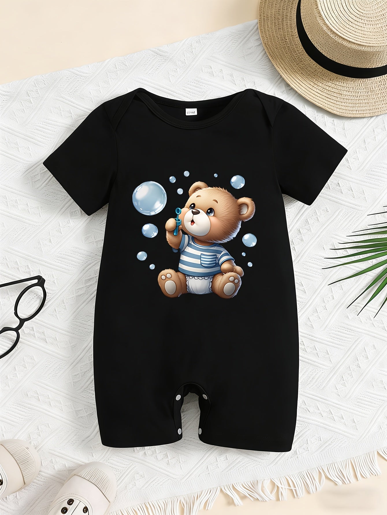 Soft Cotton Summer Baby Romper with Cute Bear Print