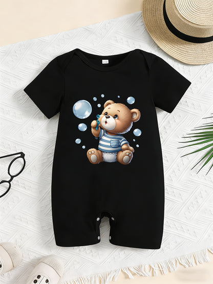 Soft Cotton Summer Baby Romper with Cute Bear Print