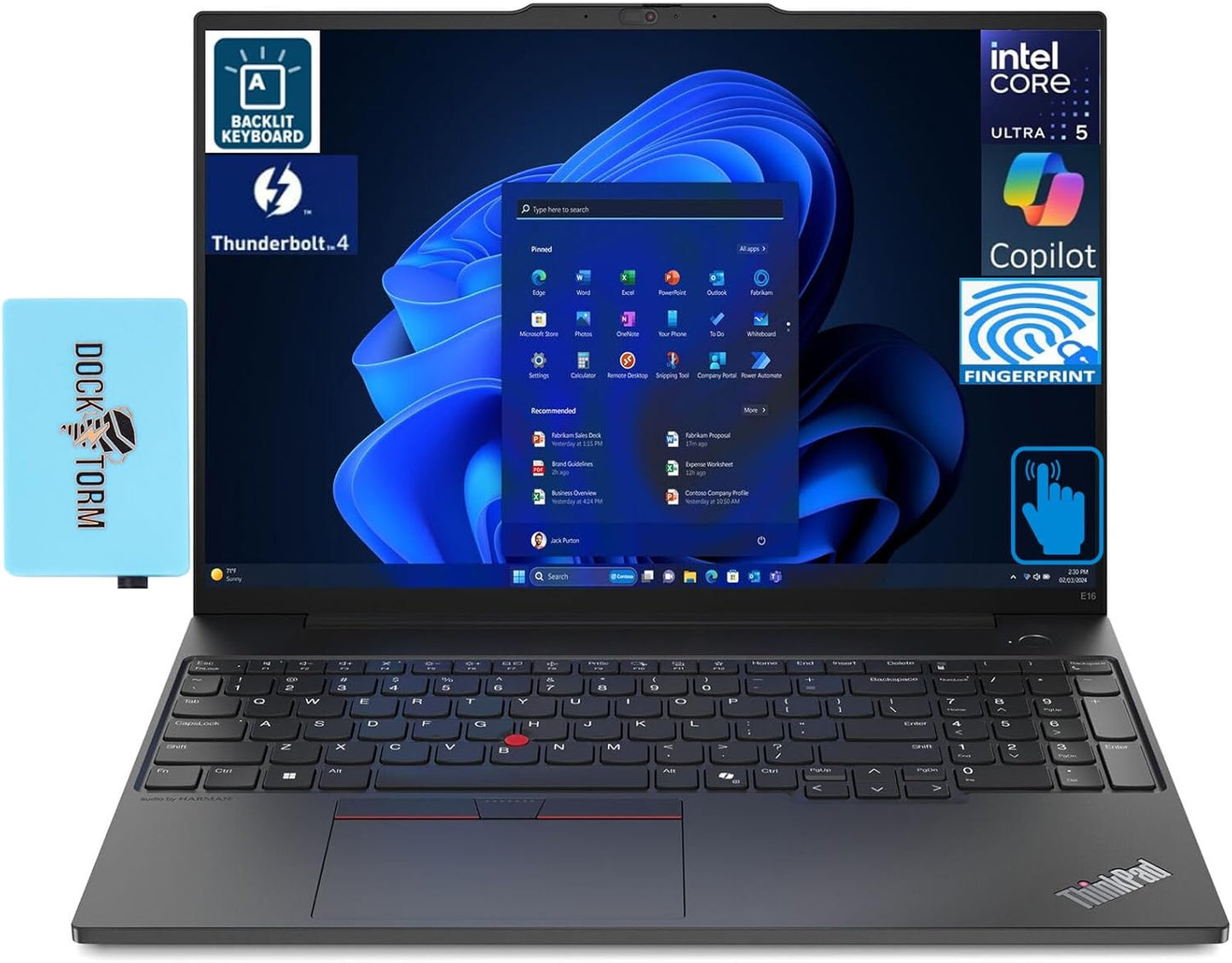 Lenovo Thinkpad E16 Gen 1 Business Laptop 16.0" WUXGA IPS Display 300 Nits (AMD Ryzen 5 7530U 6-Core 2.00Ghz, 16GB RAM, 512GB Pcie SSD, AMD Radeon, Backlit KYB, FP, Wifi 6, Win11Pro) W/Dockztorm Hub