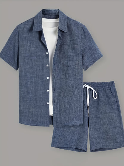 Men's Casual Elegant Summer Short-Sleeve Shirt & Shorts Set