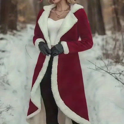 Korean Composite Thickened Winter Coat - Elegant Korean Jacket, Mid-Length Warm Outerwear with Hooded Long Sleeves, Solid Color Blazer for Fall & Winter, Machine Washable Cold Weather Clothing