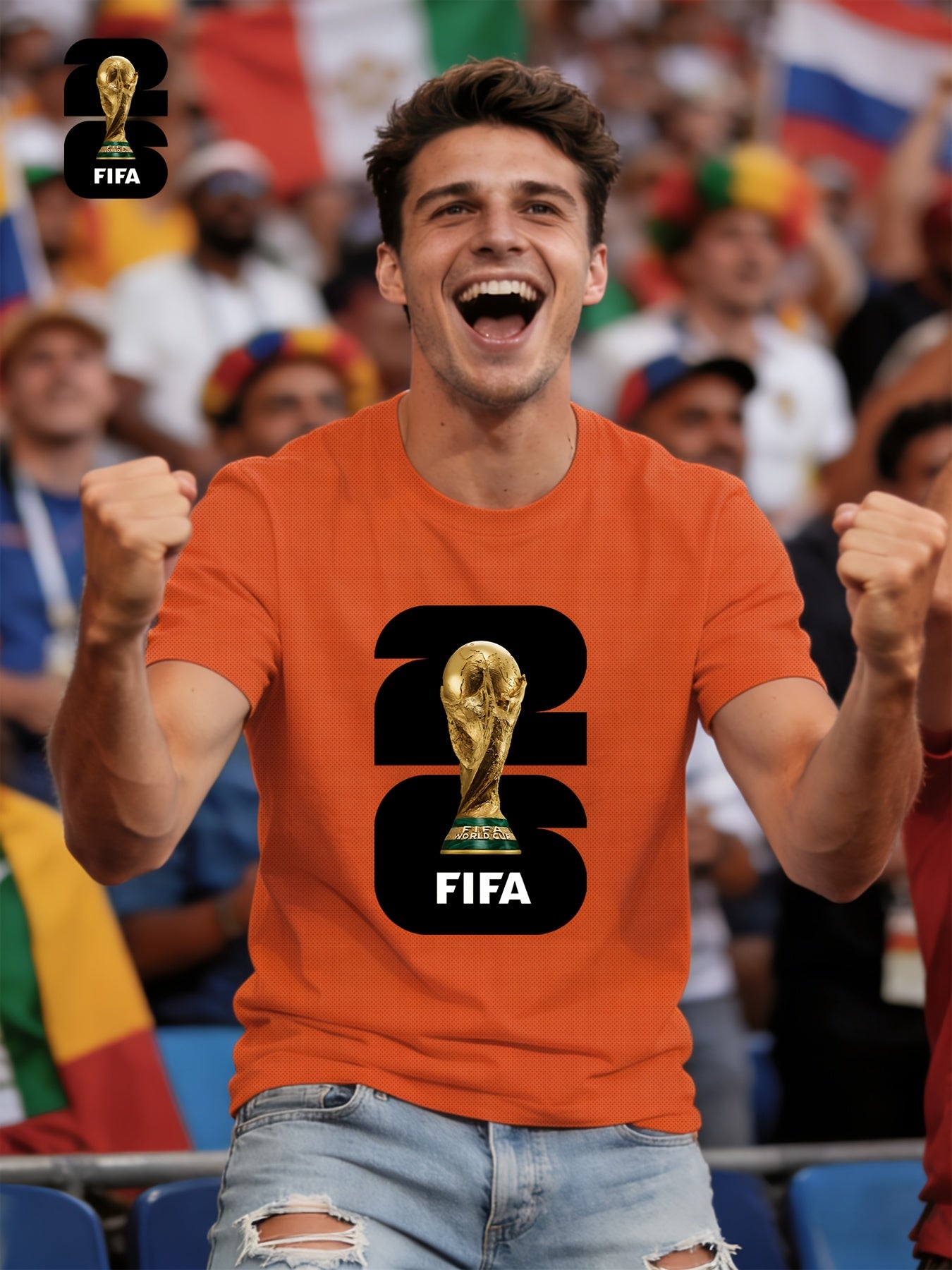 Men's Breathable Summer T-Shirt with FIFA World Cup Print