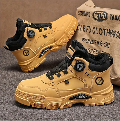 Men'S Winter High-Top Boots - Thick Warm Lace-Up Ankle Boots with Rubber Sole, Non-Slip Traction, Brown/ Color Options - Cold Weather Shoes for Everyday & Formal, Winter Boots, Formal Footwear, Retro Style, Durable Constructi