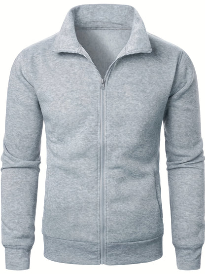 Men'S Heavyweight Thermal Zip-Up Jacket - Full-Zip Front Closure, Stand Collar Long Sleeve Coat for Winter, Gym, Outdoor Activities - Cold Weather Outerwear in Black - Easy-Care Polyester Construction, Winter Jacket, Gym Wear