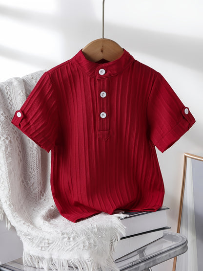 Boys' Casual Stand Collar Short Sleeve Shirt for Spring-Fall