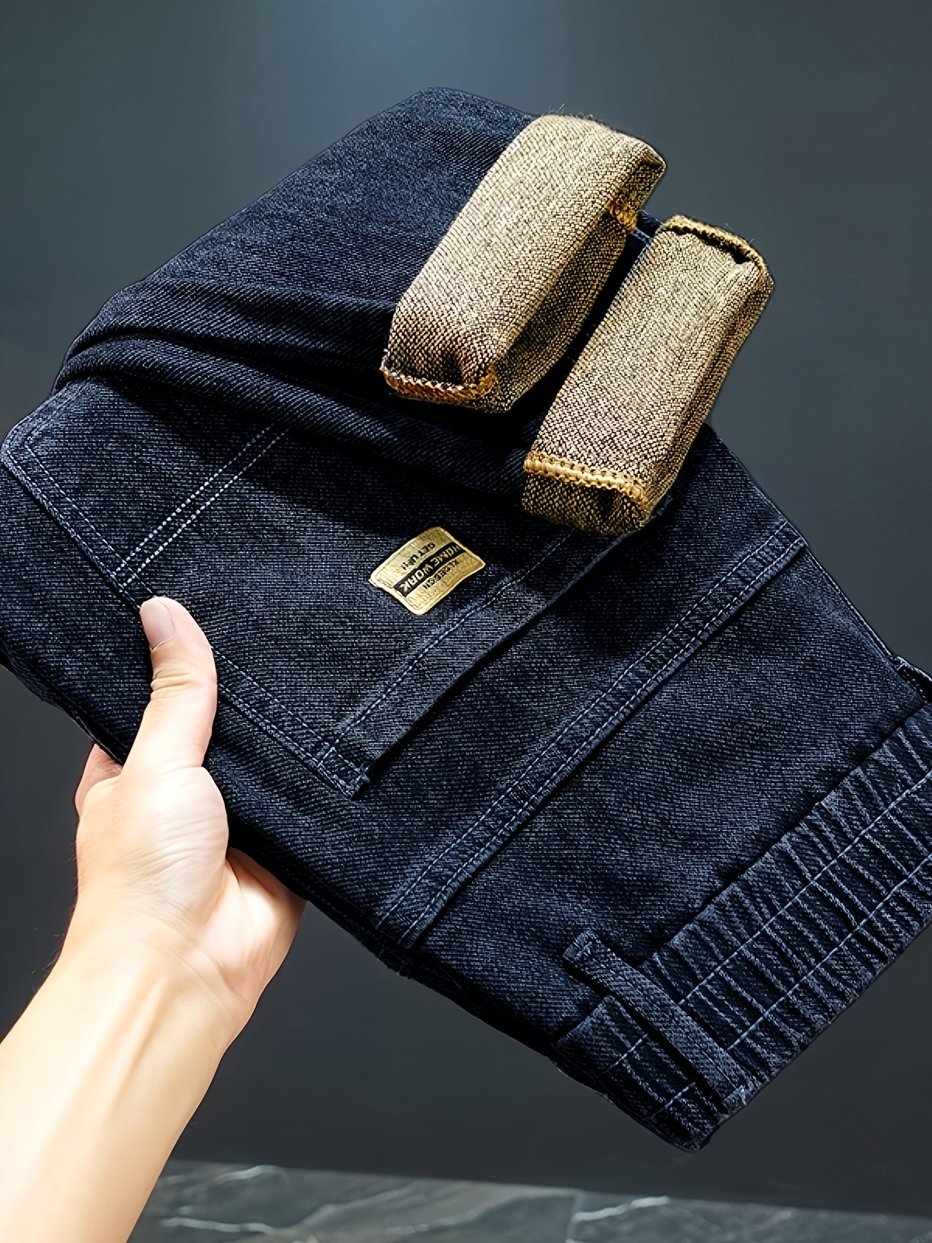 Men's High-Waist Stretch Denim Jeans with Drawstring Waist