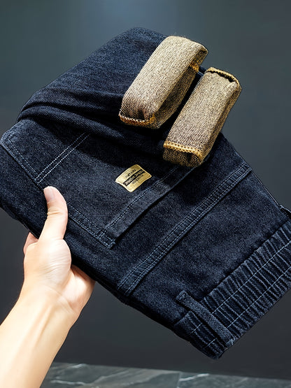 Men's High-Waist Stretch Denim Jeans with Drawstring Waist