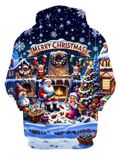 Men's 3D Christmas Print  Sweatshirt - Santa Snowman Reindeer Winter Scene Hoodie with Drawstring Pocket, Fabric Gym & Streetwear, All-Season Casual Wear (Black) - Festive Gift for Xmas & Black Friday (Machine Washable), PLUS