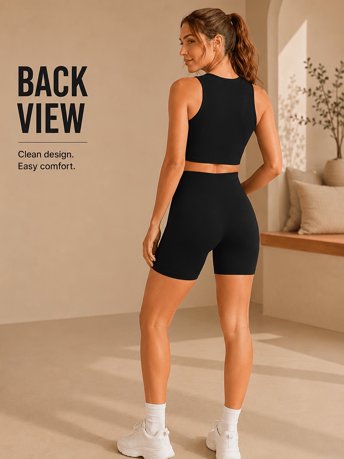Women's Seamless Ribbed Cropped Tank & Butt-Lifting Yoga Shorts
