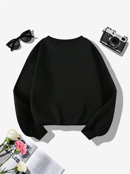 Women's Fleece-Lined Round Neck Pullover Sweatshirt - "JESUS" Christmas Print, Comfortable Loose Fit for All Seasons, Festive Holiday Design Casual Top