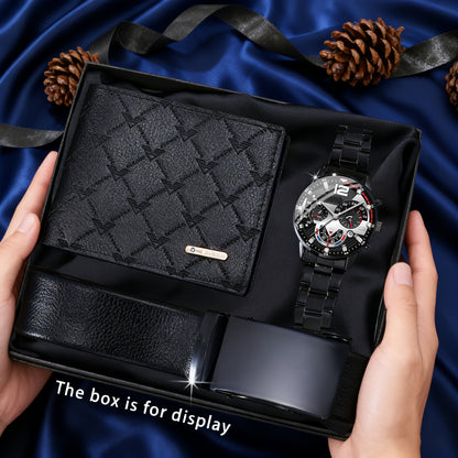 3pcs Men's Watch Wallet & Belt Set - Luxury Matching with Watch, Cash Holder & Belt - Elegant for Daily Wear, Business, Gifts - Complete Outfit Bundle (No Gift Box) - Ideal for Valentine's Day/Easter/Ramadan Gifts for