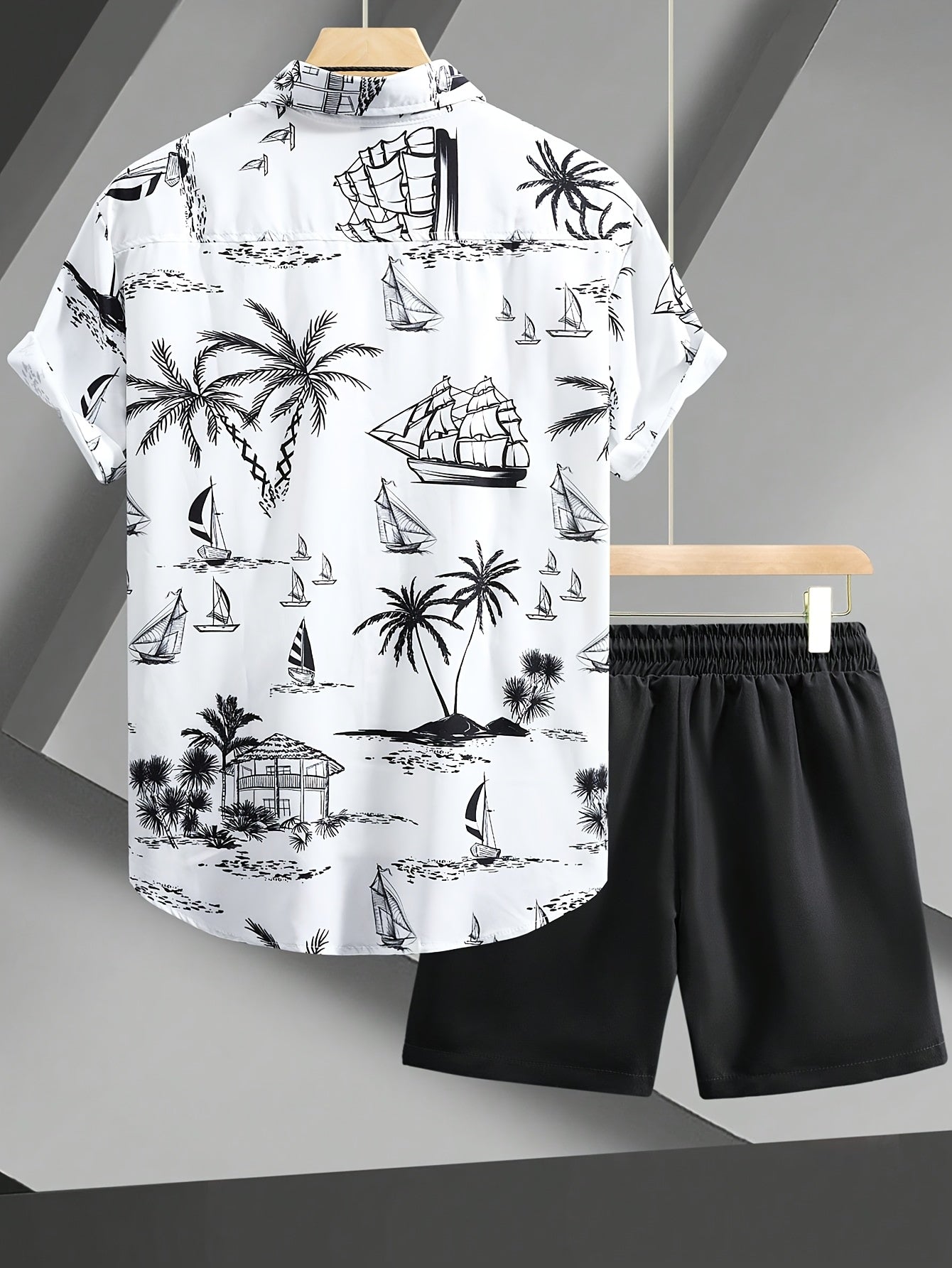 Men's Orange Casual Summer Shirt and Shorts Set