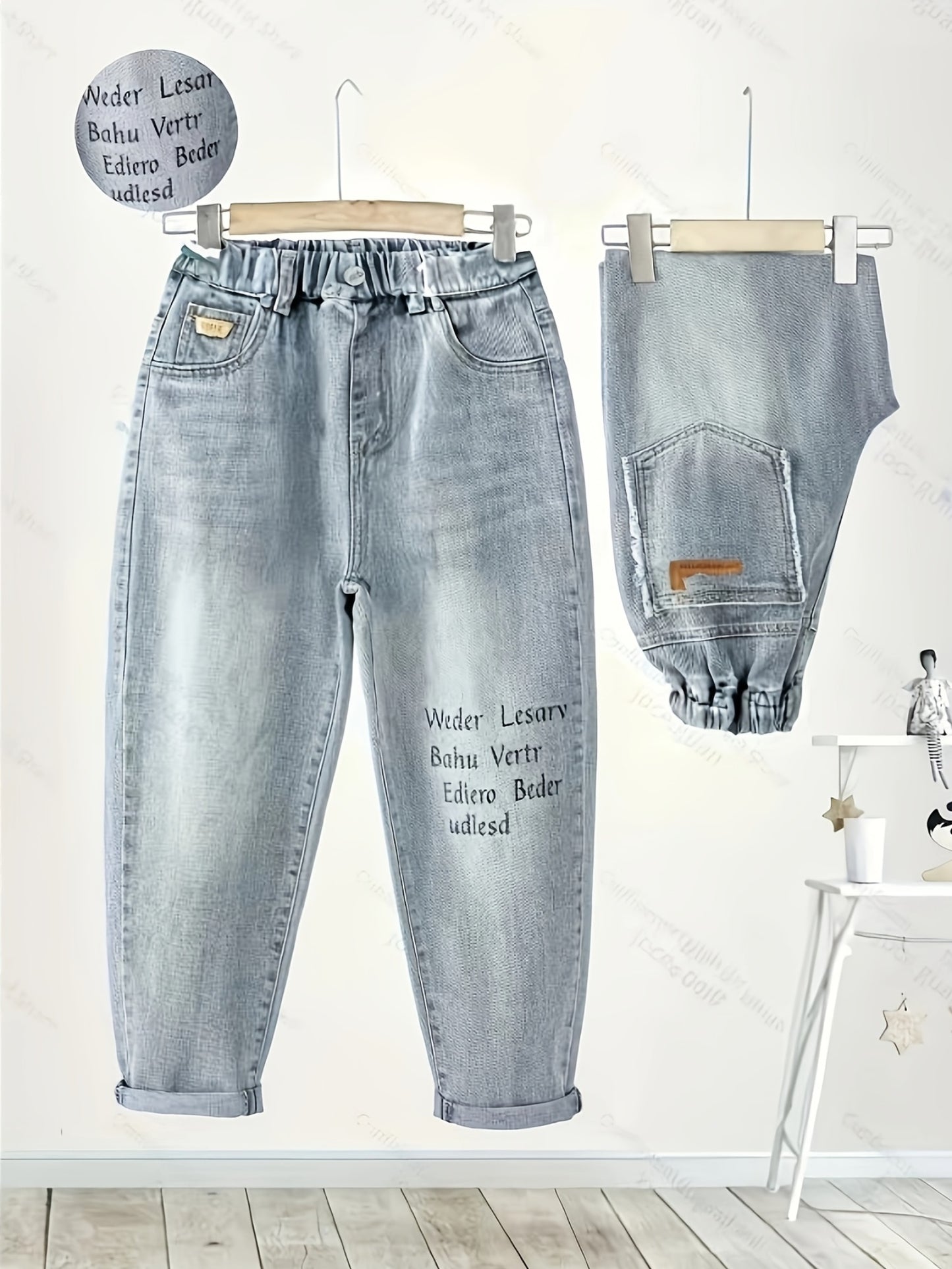 Boys' Casual Loose-Fit Alphabet Print Denim Pants for Spring