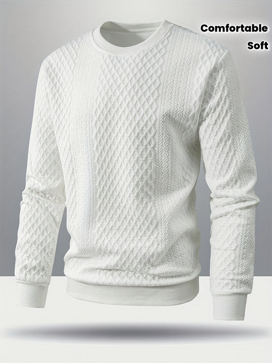 Men's Gift, Fashion Jacquard -Blend Comfortable Soft Spring/Autumn Long Sleeve New Outdoor Shirt with Elastic Hem and Ribbed Patchwork, Suitable for Daily Work, Vacation, and Outdoor Wear