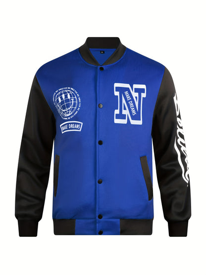 Men's Letter Print Contrast Color Baseball Jacket