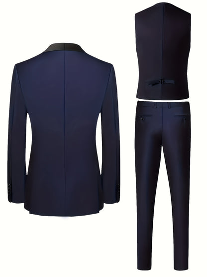 Men's 3-Piece Suit Set with Vest and Jacket for Formal Events