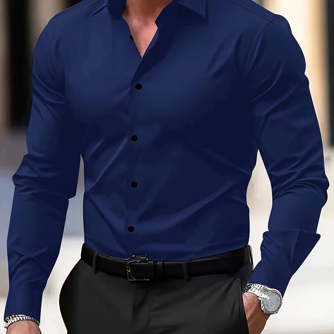 Men's Wrinkle-Free Long Sleeve Dress Shirt - Business Formal & Casual Button-Up Shirt in Black, Machine Washable Office Work Attire for All Seasons - Professional & Casual Attire, Long Sleeve Tops for Work, Workwear Essential