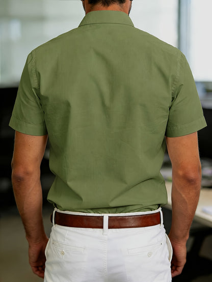 Men's 100% Cotton Short Sleeve Lapel Shirt for Summer