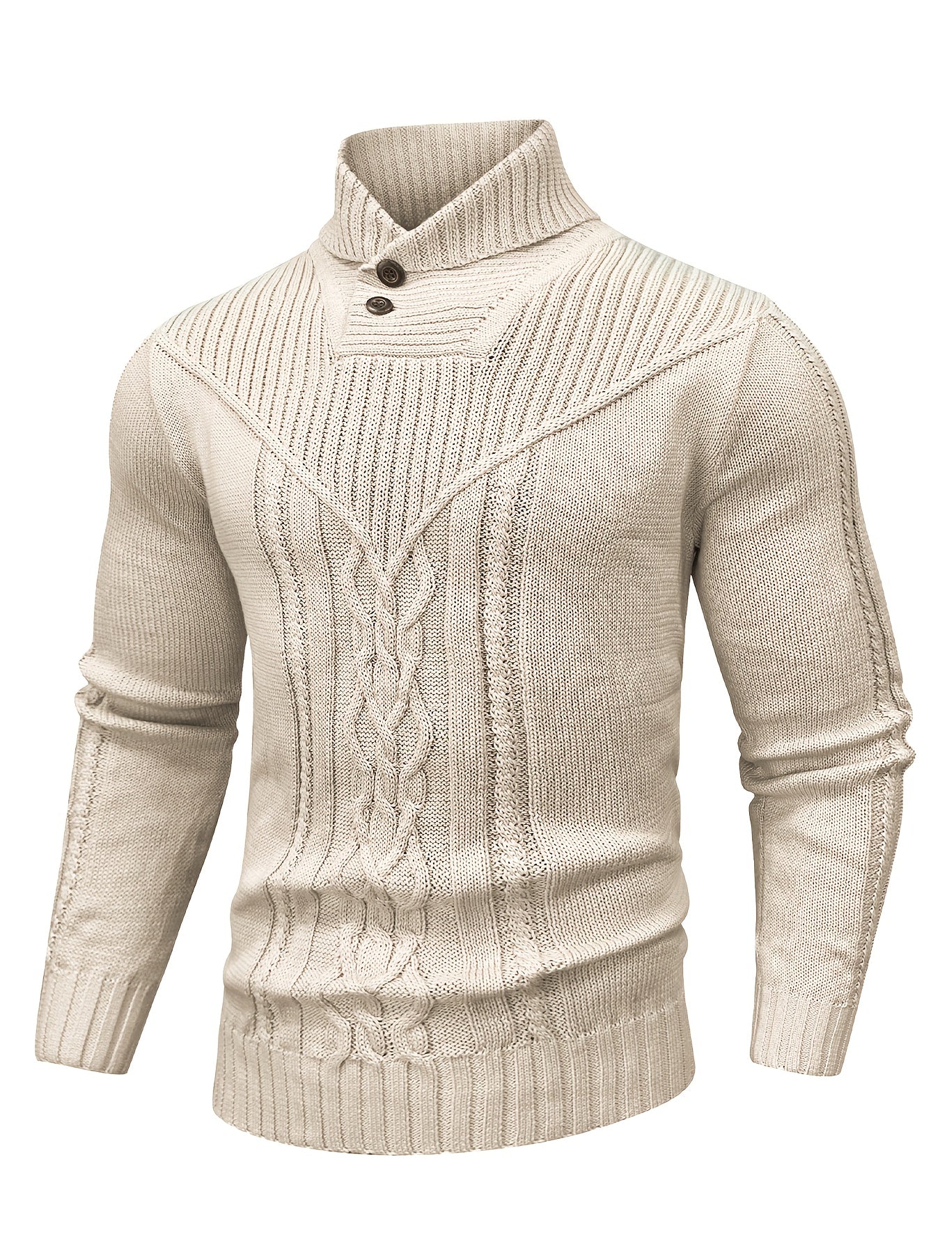Men's High Collar Warm Knit Sweater - Stretchy Fashion Ribbed Pullover, Elegant Gentleman Cardigan