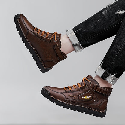 Men's Retro High-Top Casual Ankle Boots with Buckle & Lace-Up