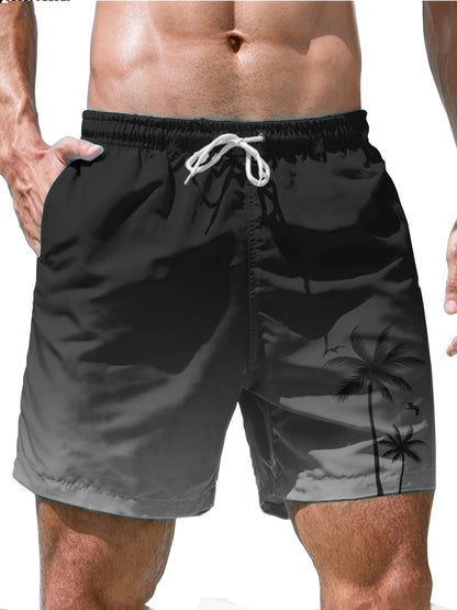 Men's Quick-Dry Tropical Palm Print Board Shorts - Lightweight Swimwea