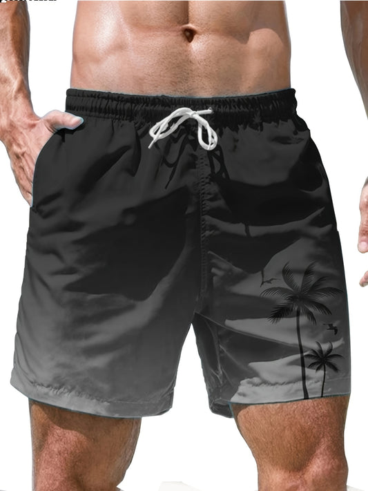 Men's Quick-Dry Tropical Palm Print Board Shorts - Lightweight Swimwea