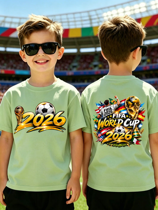 Kids 2026 World Cup Soccer T-Shirt with Double-Sided Print
