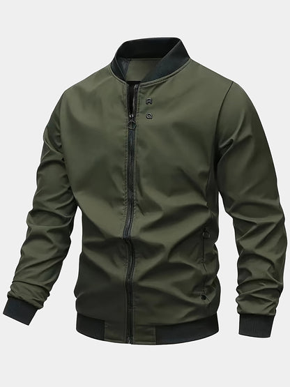 Men's Stylish Windproof Jacket - Solid Color, Stand Collar, Zip-Up with Pockets, Lightweight Polyester for All Seasons, Casual & Outdoor Wear, Allseason Jacket | Zipup Jacket | Polyester Jacket, Windbreaker Jacket