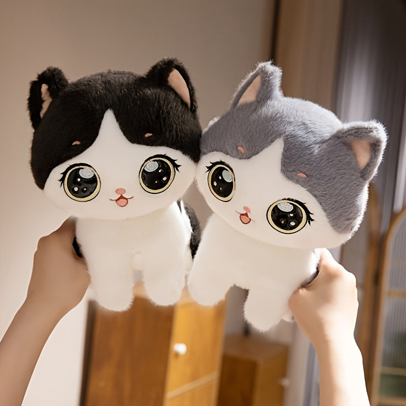Adorable Kawaii Cat Plush Toy - Soft, Fluffy Stuffed Animal in Gray/Black - Perfect for Home & Sofa Decor, Ideal Birthday or Holiday Gift