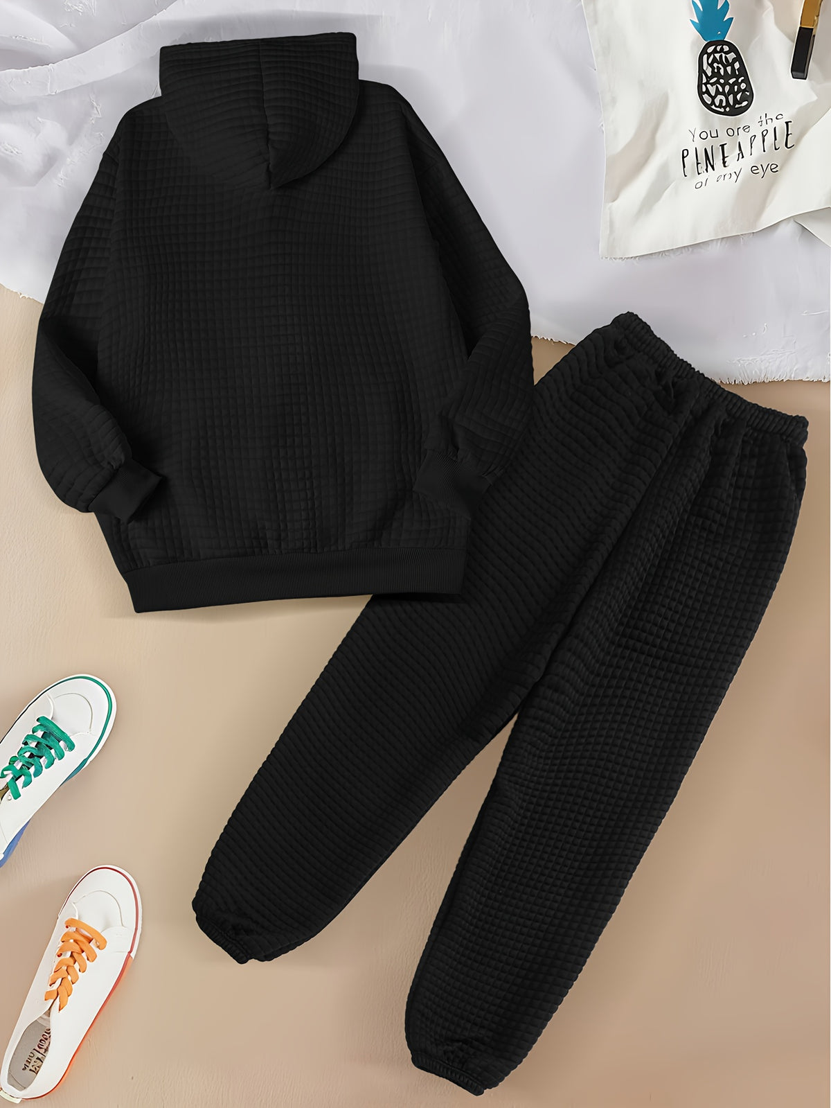 Women's Casual Waffle Knit Hoodie and Pants Set for Fall/Winter