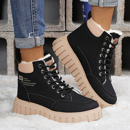 2025 Winter Fashionable Versatile Warm  Boots for Women: High-Top Plush Lined Casual Shoes with Thick Sole, Lightweight and Comfortable Design in Various Colors