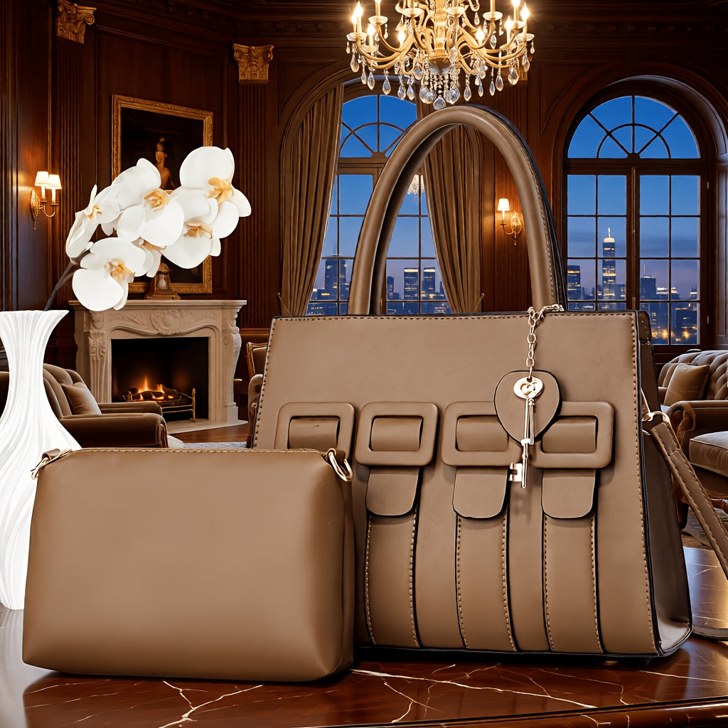 Women’s Faux Leather 2-Piece Bag Set - Crossbody & Tote