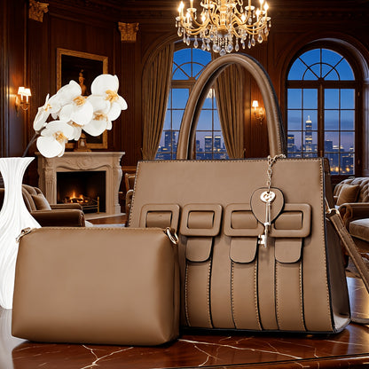 Women’s Faux Leather 2-Piece Bag Set - Crossbody & Tote