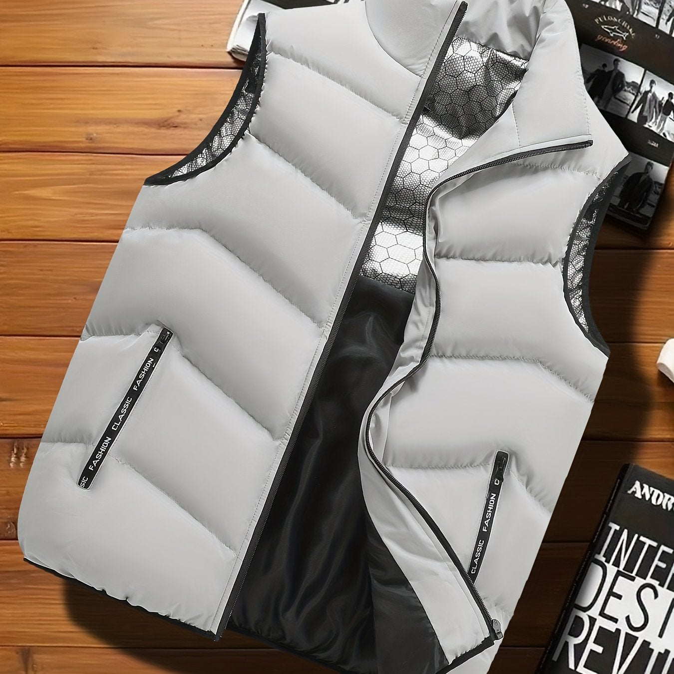 Men's Casual Sleeveless Stand Collar Vest, Thickened Warm Sweater, Autumn Winter Solid Color Zip-up Jacket, Coldproof Outdoor Top, Graphene Warmth, Fashion Webbing, Suitable for Daily Activities, Holiday Gift