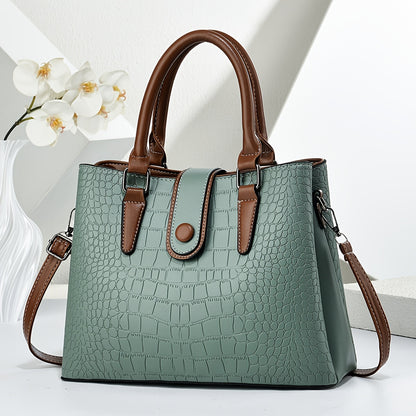 Women's Vintage Crocodile Embossed PU Shoulder Tote Bag