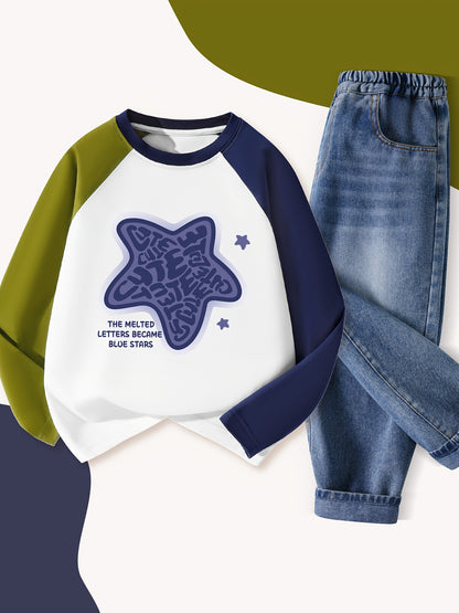Boys' Autumn Casual Suit Set Cotton Bomber Jacket & Trousers