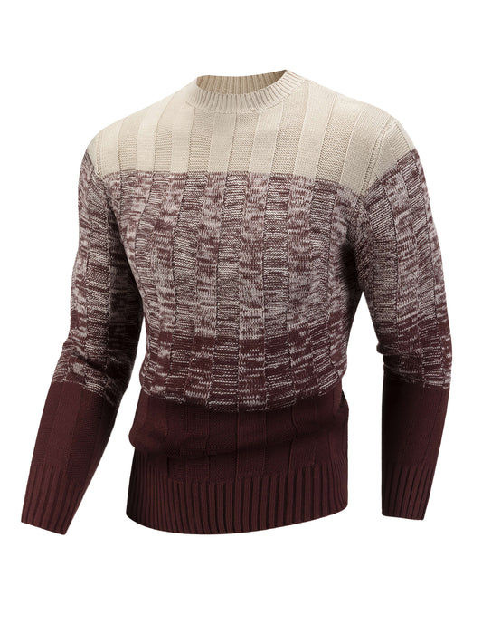 Men'S Sweater with a Round Neck, Featuring a Thickened Design for Autumn And Winter, Complex Patterns, Contrasting Stripes, And a Casual Retro Style in a Regular Fit, Knit