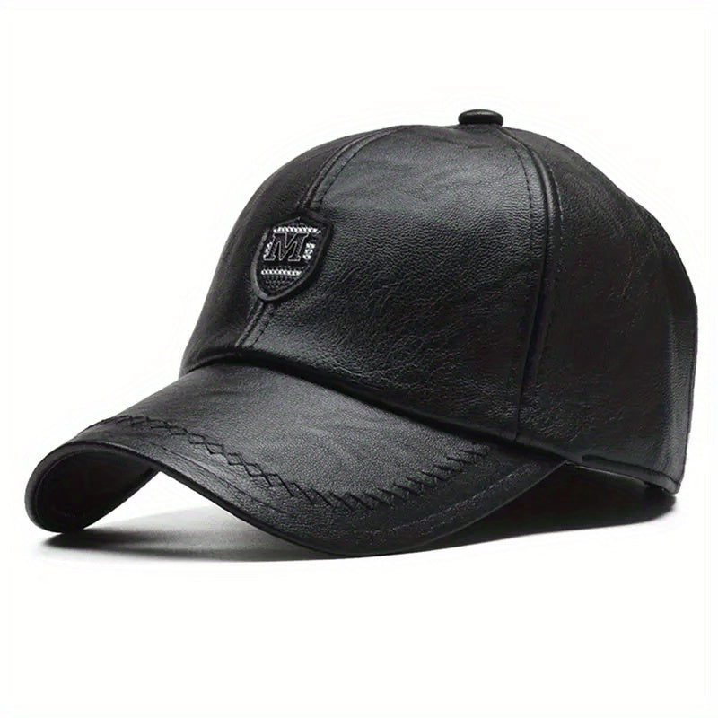 Men's Casual PU Leather Baseball Cap Adjustable Breathable Hat