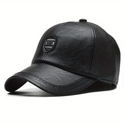 Men's Casual PU Leather Baseball Cap Adjustable Breathable Hat
