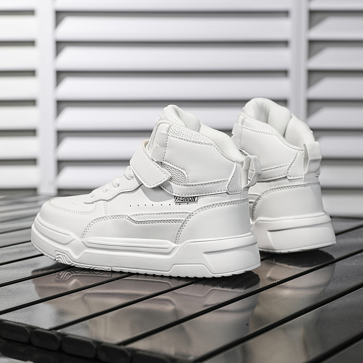 Boys & Girls Mid-Top Sneakers with Closure - Lightweight PU & EVA Cushioned Sole, All-Season Comfort for School, Play & Casual Wear - White