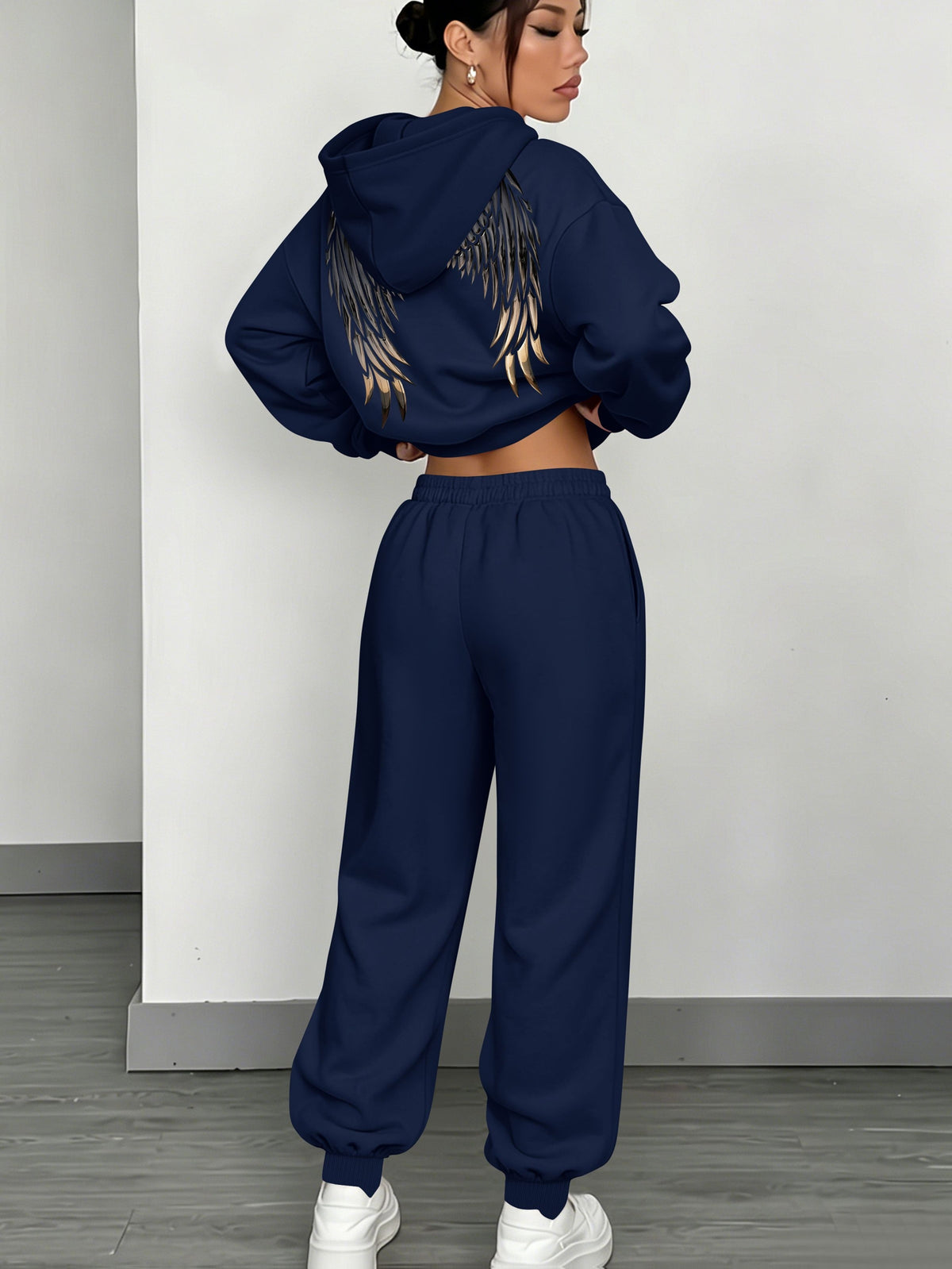 Women’s Fall Winter Casual Loose Hooded Sweatshirt & Pants Set - ayq