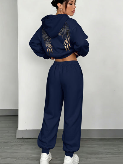 Women’s Fall Winter Casual Loose Hooded Sweatshirt & Pants Set - ayq